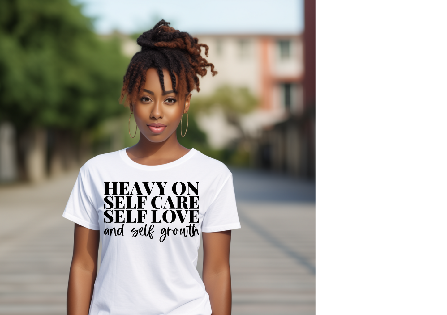 "Heavy on Self Care Tee – Love. Heal. Elevate."